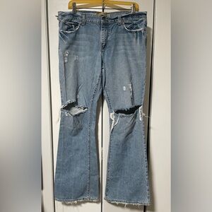 Vintage Y2K Low Rise Old Navy Flared Jeans in Light Blue with Ripped Details